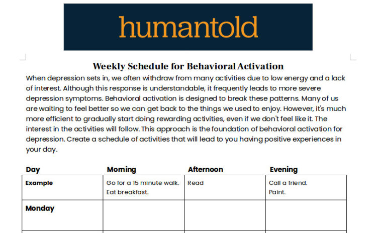 Weekly Schedule for Behavioral Activation - image