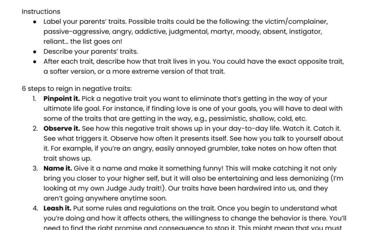 Traits Worksheet - image